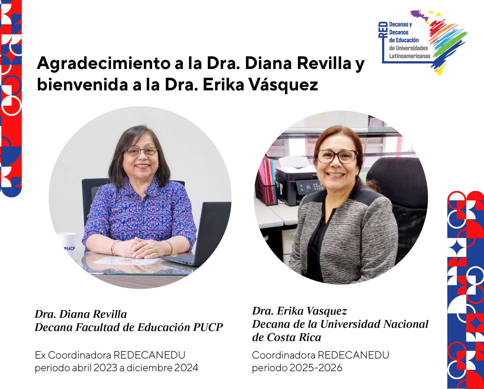 Agradecimiento a Dra. Diana Revilla y bienvenida a la Dra. Erika Vásquez